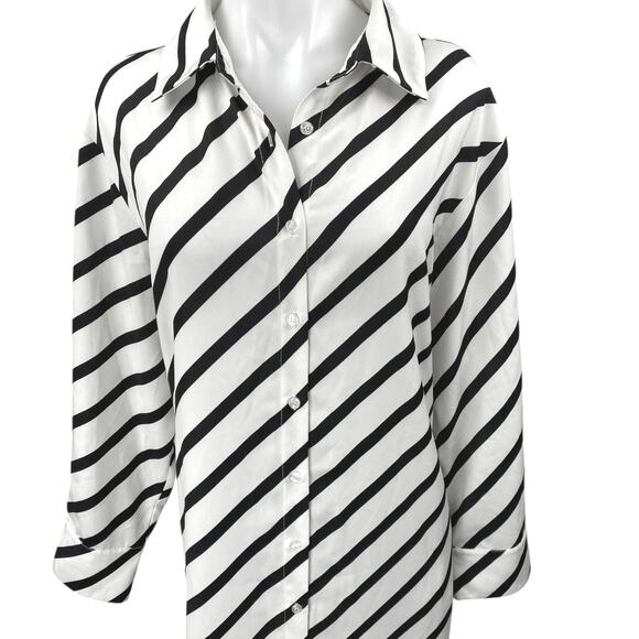 Eloquii Black White Striped Long Sleeve Slit Belted Button Maxi Shirt Dress 14 - Picture 3 of 7